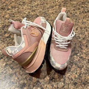 Pink and Gold Monogram Sneakers